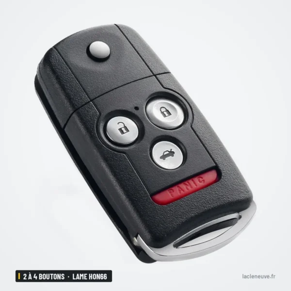Clé télécommande 2 à 4 boutons pour Honda CR-V, Jazz, Accord, Acura, lame HON66 - vue de face, bouton rond en haut