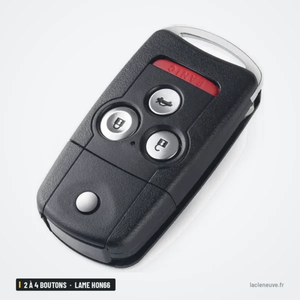 Clé télécommande 2 à 4 boutons pour Honda CR-V, Jazz, Accord, lame HON66 - vue de trois quarts, bouton rond