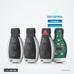 Clé télécommande 2 à 4 boutons pour Mercedes-Benz Classe A, B, S, E - trois coques avec carte électronique verte Clé télécommande 2 à 4 boutons pour Mercedes-Benz Classe A, B, S, E - trois coques avec carte électronique verte