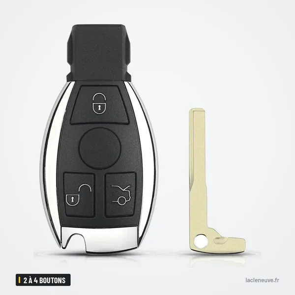 Clé télécommande 2 à 4 boutons pour Mercedes-Benz Classe A, B, S, E - clé avec lame détachée, autre angle