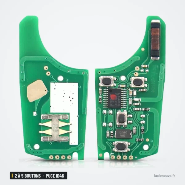Clé télécommande 2 à 5 boutons pour Chevrolet Cruze, Aveo, Orlando, puce ID46 - circuit imprimé exposé, vue des deux faces
