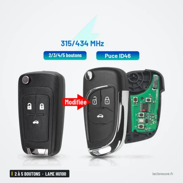 Clé télécommande 2 à 5 boutons pour Chevrolet Cruze, Malibu, Aveo - transformation en télécommande, circuit apparent