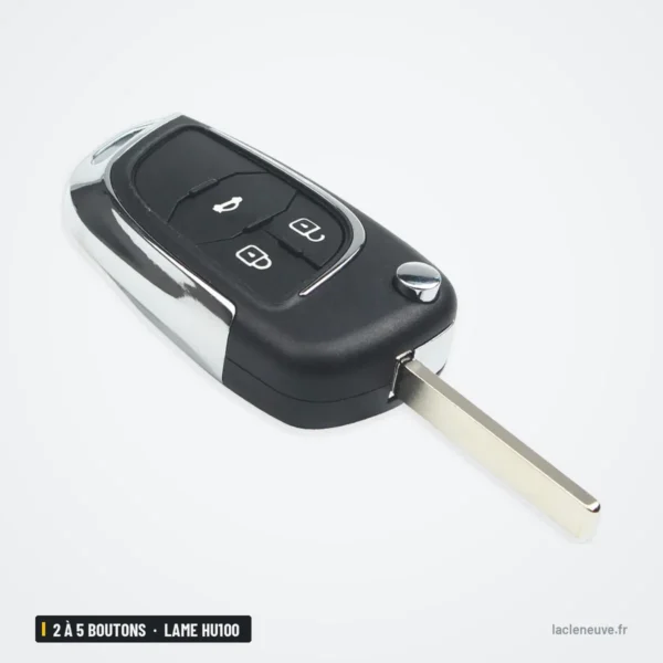Clé télécommande 2 à 5 boutons pour Chevrolet Cruze, Malibu, Aveo, lame HU100 - clé pliée chromée, vue de face