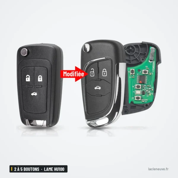 Clé télécommande 2 à 5 boutons pour Chevrolet Cruze, Malibu, Aveo, lame HU100 - transformation en télécommande avec circuit