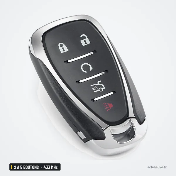 Clé télécommande 2 à 5 boutons pour Chevrolet Cruze, Spark, Equinox, 433 MHz - coque vue de face, quatre boutons