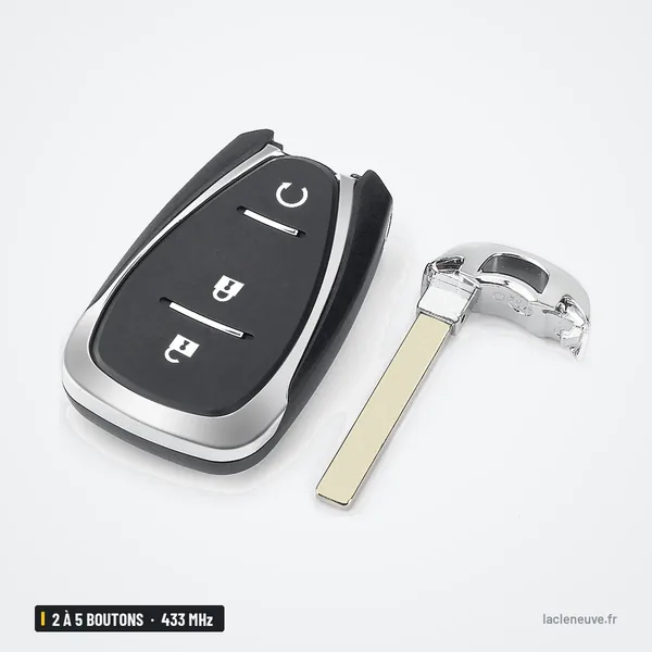 Clé télécommande 2 à 5 boutons pour Chevrolet Cruze, Spark, Equinox, 433 MHz - coque vue de face avec lame séparée