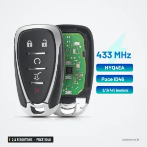Clé télécommande 2 à 5 boutons pour Chevrolet Cruze, Spark, Equinox - clé dépliée, circuit imprimé visible à l'intérieur
