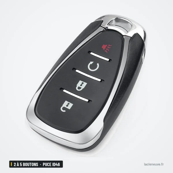 Clé télécommande 2 à 5 boutons pour Chevrolet Cruze, Spark, Equinox, puce ID46 - coque chromée fermée, vue de face