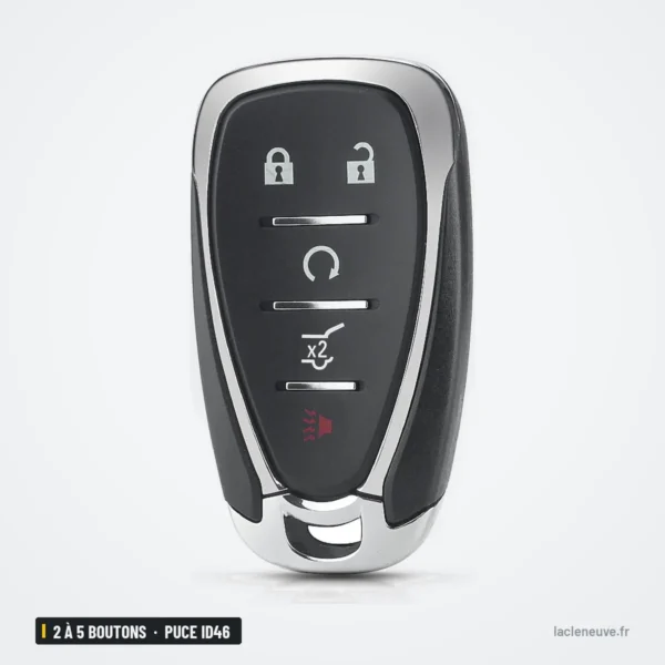 Clé télécommande 2 à 5 boutons pour Chevrolet Cruze, Spark, Equinox, puce ID46 - coque noire fermée, vue de face
