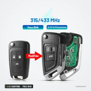 Clé télécommande 2 à 5 boutons pour Opel Astra, Corsa, Insignia, puce ID46 - clé droite transformée en clé pliante à boutons