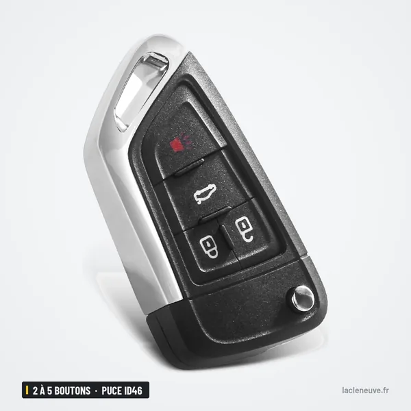 Clé télécommande 2 à 5 boutons pour Opel Astra, Corsa, Insignia, puce ID46 - clé pliante vue de profil, petit voyant rouge