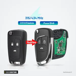 Clé télécommande 2 à 5 boutons pour Opel Astra, Corsa, Insignia, Zafira - clé pliée et version modifiée avec circuit ouvert Clé télécommande 2 à 5 boutons pour Opel Astra, Corsa, Insignia, Zafira - clé pliée et version modifiée avec circuit ouvert
