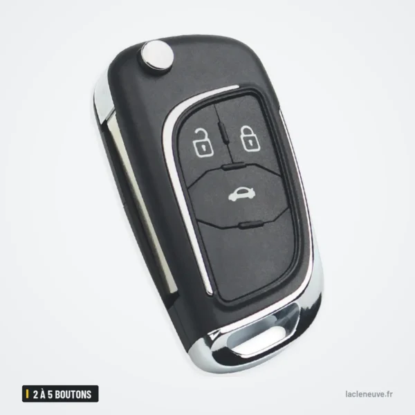 Clé télécommande 2 à 5 boutons pour Opel Astra, Corsa, Insignia, Zafira, ID46 - vue de dessus, lame repliée dans le boîtier