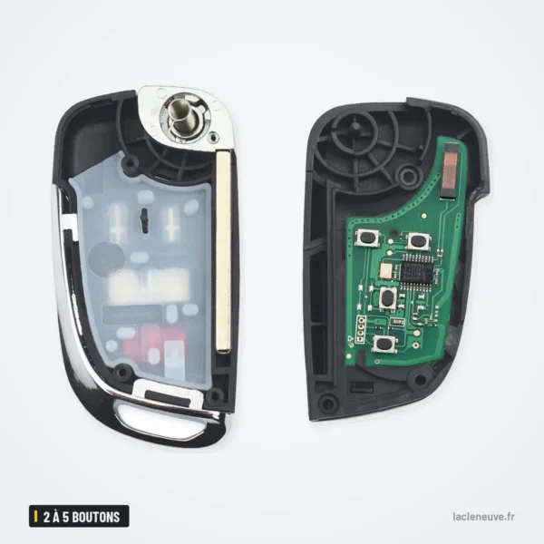 Clé télécommande 2 à 5 boutons pour Opel Astra, Corsa, Insignia, Zafira, ID46 - boîtier ouvert montrant la pile et le circuit