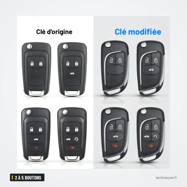 Clé télécommande 2 à 5 boutons pour Opel Astra, Corsa, Insignia, Zafira, ID46 - comparaison clé d'origine et clé modifiée