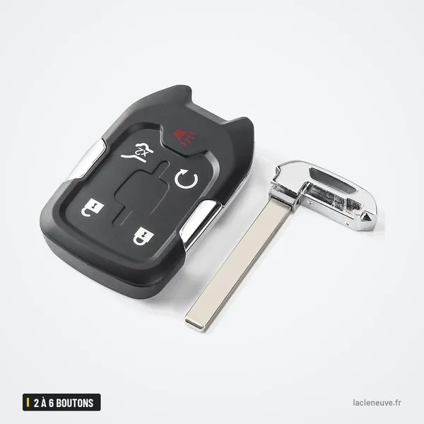 Clé télécommande 2 à 6 boutons pour Chevrolet Tahoe, GMC Yukon, Sierra - lame déployée sur le côté, trois boutons
