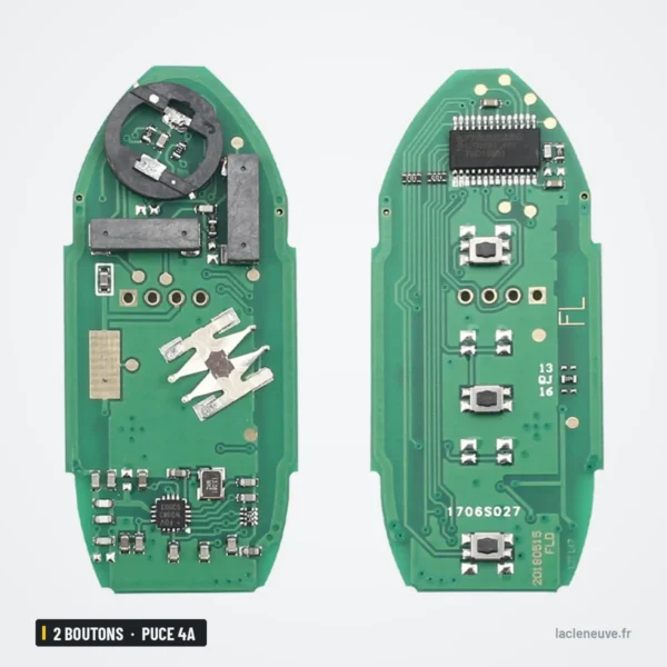 Clé télécommande 2 boutons pour Nissan Qashqai, X-Trail, Juke, puce 4A/ID46 - carte électronique recto-verso