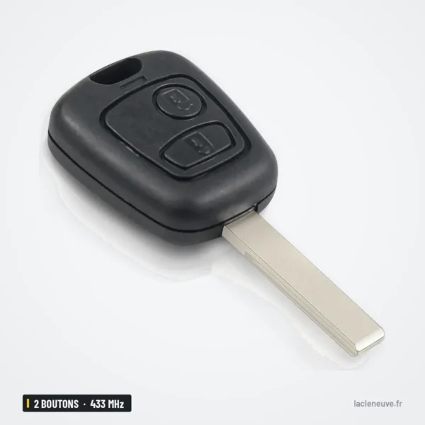 Clé télécommande 2 boutons pour Peugeot 207, 307, Citroën C3, C4, 433 MHz, ID46 - vue de profil, lame visible