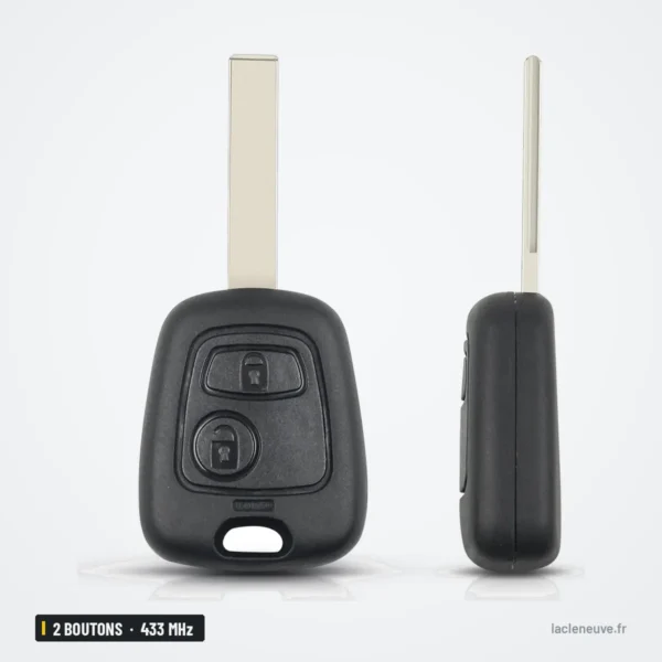 Clé télécommande 2 boutons pour Peugeot 207, 307, Citroën C3, C4, 433 MHz, ID46 - clé et lame côte à côte