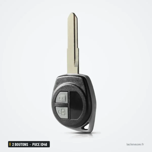 Clé télécommande 2 boutons pour Suzuki Swift, SX4, Grand Vitara, puce ID46 - vue de profil, lame vers la droite