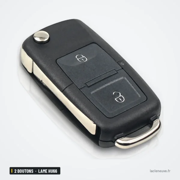 Clé télécommande 2 boutons pour VW Golf, Passat, Seat Ibiza, lame HU66 - clé pliée vue de dos