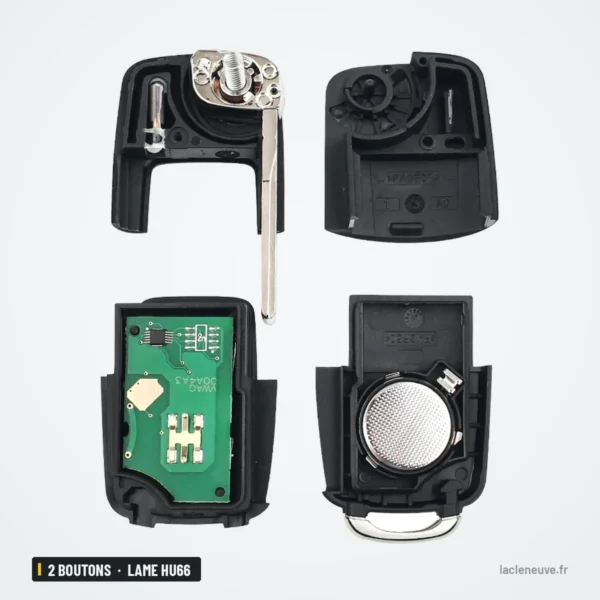 Clé télécommande 2 boutons pour VW Golf, Passat, Seat Ibiza, lame HU66 - pièces détachées, boîtier et circuit séparés