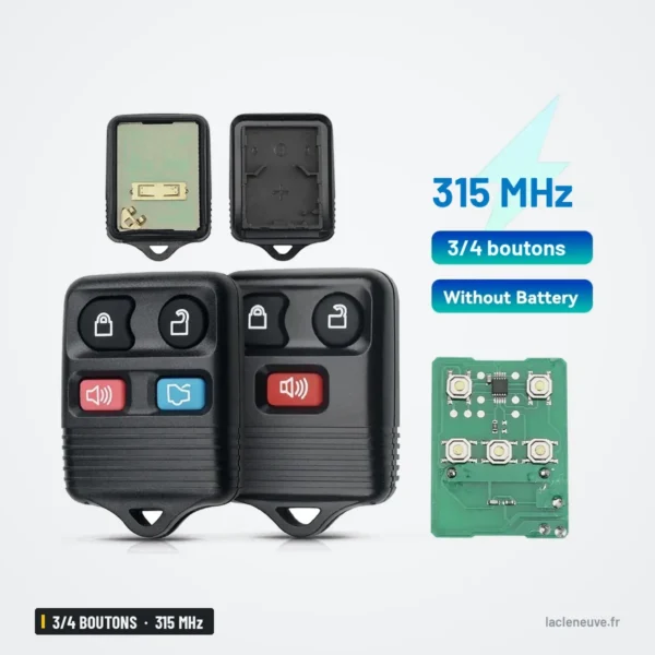 Clé télécommande 3/4 boutons 315 MHz pour Ford F-150, Explorer, Ranger - deux télécommandes à trois et quatre boutons