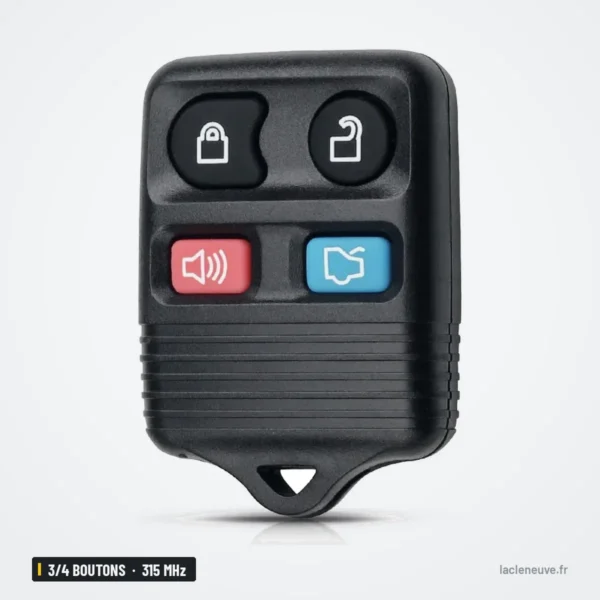 Clé télécommande 3/4 boutons 315 MHz pour Ford F-150, Explorer, Ranger - vue de face, quatre boutons colorés visibles