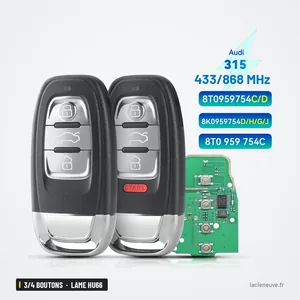 Clé télécommande 3/4 boutons pour Audi A4, A5, A6, Q5, lame HU66 - deux télécommandes avec circuit imprimé visible