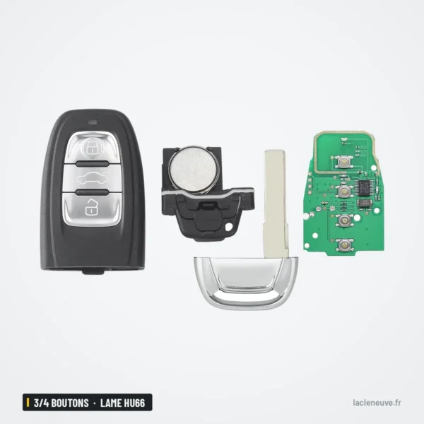 Clé télécommande 3/4 boutons pour Audi A4, A5, A6, Q5, lame HU66 - pièces détachées, circuit et lame visibles