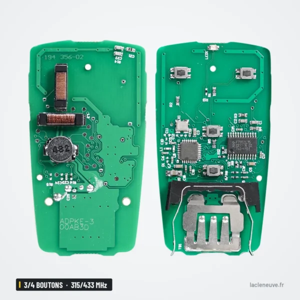Clé télécommande 3/4 boutons pour Audi A4, A5, Q5, Q7, 315/433 MHz - circuit imprimé, face et dos