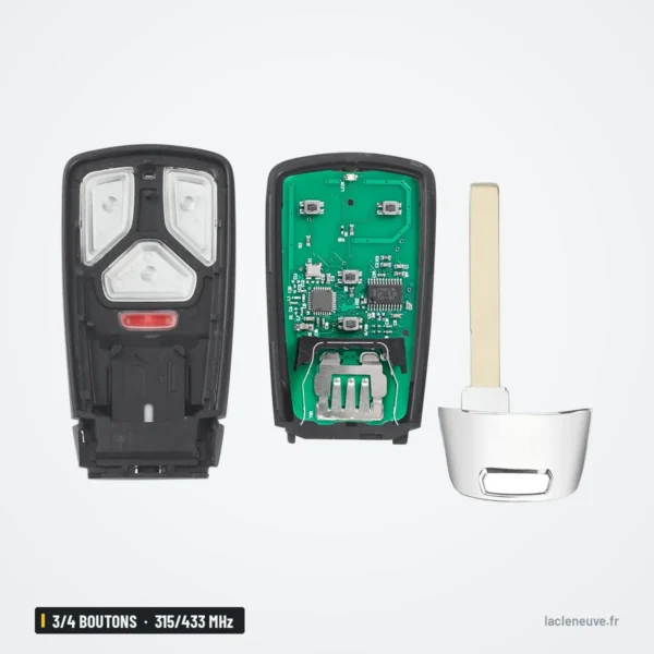 Clé télécommande 3/4 boutons pour Audi A4, A5, Q5, Q7, 315/433 MHz - pièces détachées alignées côte à côte