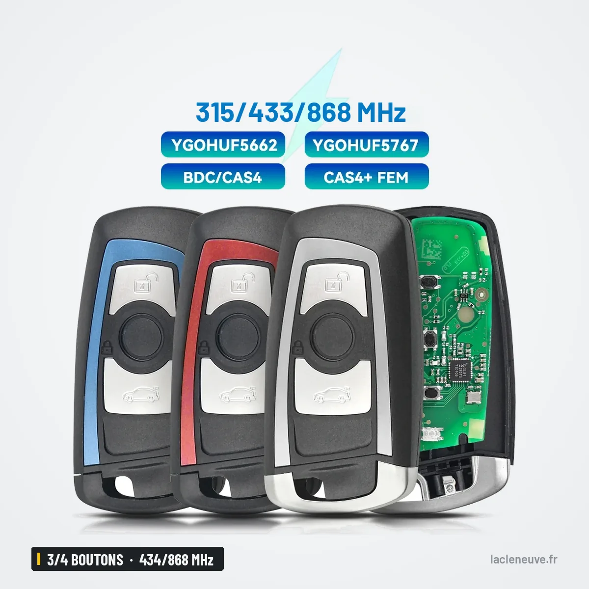 Clé télécommande 3/4 boutons pour BMW Série 1, 3, 5, 7 - trois couleurs côte à côte avec circuit électronique