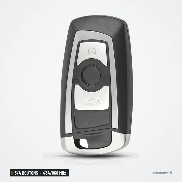 Clé télécommande 3/4 boutons pour BMW Série 1, 3, 5, 7, 315/434/868 MHz - vue de face bien droite, logo visible en haut