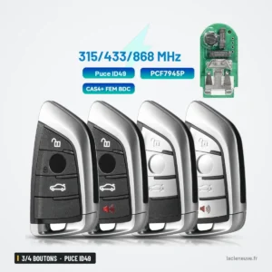 Clé télécommande 3/4 boutons pour BMW Série 1, 3, 5, 7, puce ID49 - quatre clés assemblées, vue d'ensemble