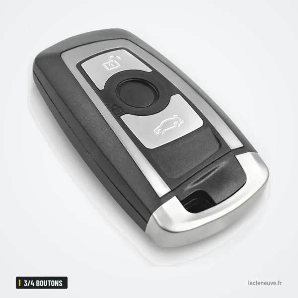 Clé télécommande 3/4 boutons pour BMW Série 3, Série 5, X5, X6 - vue de trois quarts, boutons visibles