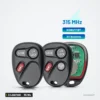 Clé télécommande 3/4 boutons pour Chevrolet Tahoe, GMC Sierra - trois tailles de boîtier côte à côte avec étiquette fréquence