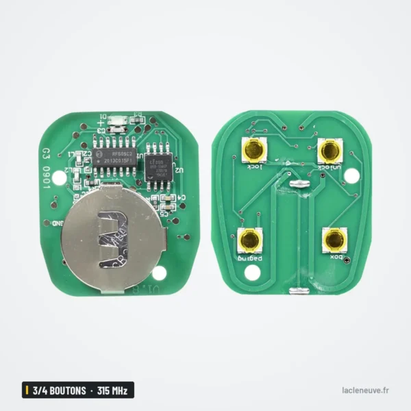 Clé télécommande 3/4 boutons pour Chevrolet Tahoe, GMC Sierra, 315 MHz - coque ouverte, circuit imprimé et pile visibles