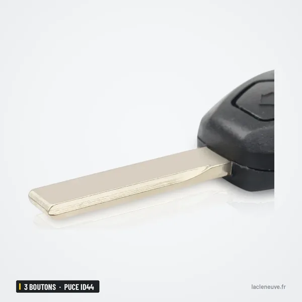 Clé télécommande 3 boutons pour BMW Série 3, 5, 7, X5, puce ID44 - vue de profil, lame dépliée en diagonale