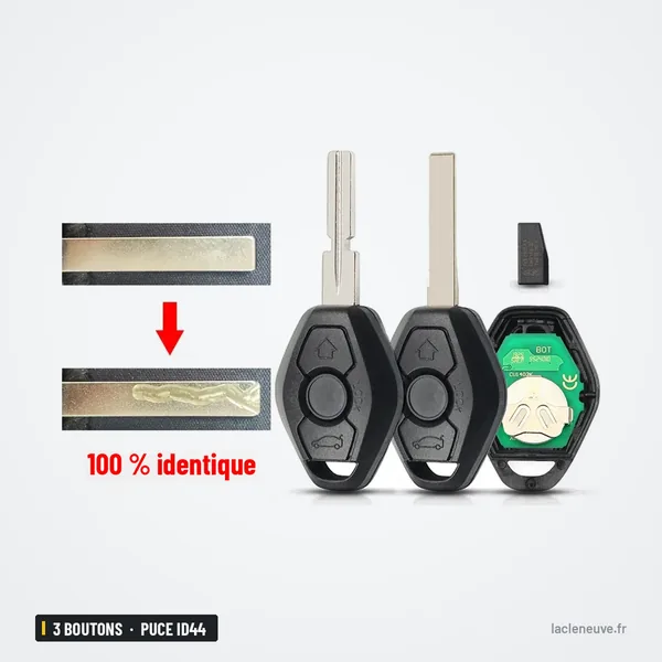 Clé télécommande 3 boutons pour BMW Série 3, 5, X5, Z3, puce ID44 EWS - comparaison de lames entre deux clés
