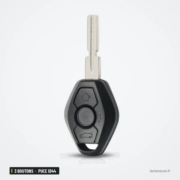 Clé télécommande 3 boutons pour BMW Série 3, 5, X5, Z3, puce ID44 EWS - vue de face, tête sans lame
