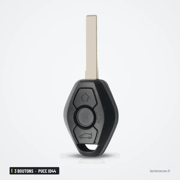 Clé télécommande 3 boutons pour BMW Série 3, 5, X5, Z3, puce ID44 EWS - vue de profil, tête sans lame