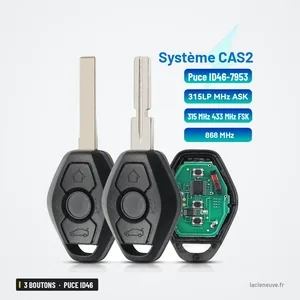 Clé télécommande 3 boutons pour BMW Série 3, Série 5, Série 7, X5 - deux clés avec lame et circuit électronique détaché