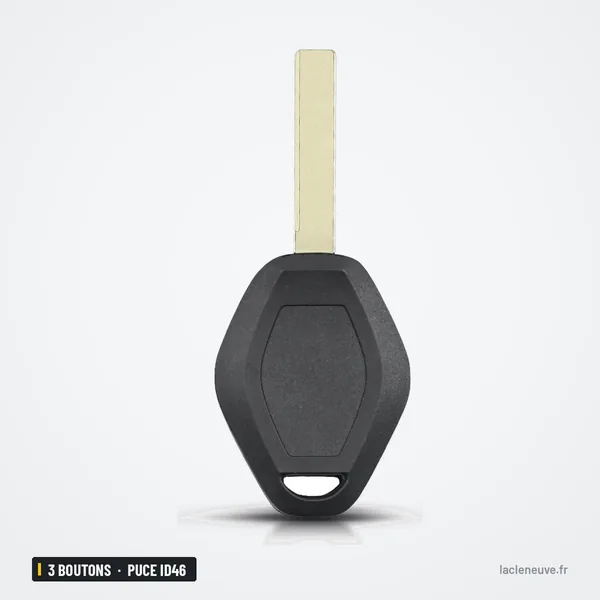 Clé télécommande 3 boutons pour BMW Série 3, Série 5, Série 7, X5, puce ID46 - vue de dos de la tête de clé hexagonale