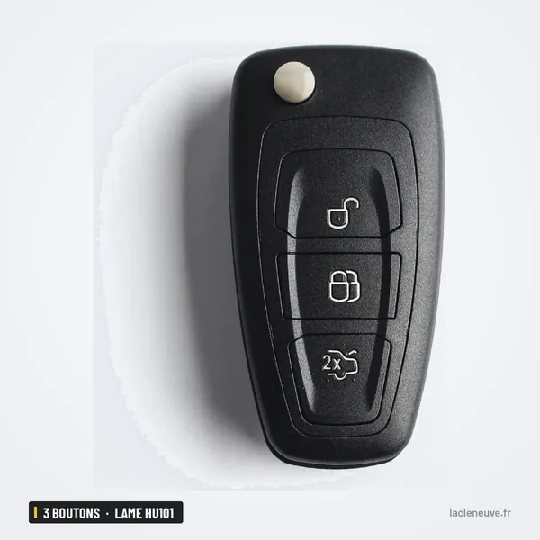 Clé télécommande 3 boutons pour Ford C-Max, S-Max, Focus, lame HU101 - vue de dessus, boutons visibles