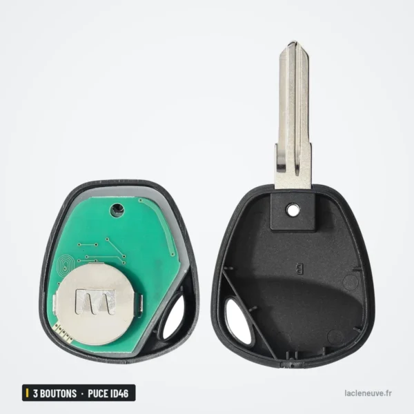 Clé télécommande 3 boutons pour Lada Granta, Vesta, X-Ray, Kalina, puce ID46 - coque ouverte, circuit vert et pile