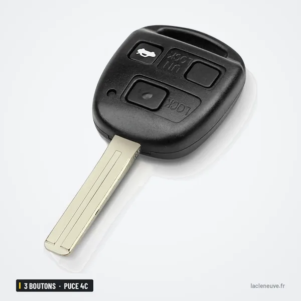Clé télécommande 3 boutons pour Lexus GX470, LX470, puce 4C ou 4D67 - vue de face, boutons verrouillage et coffre