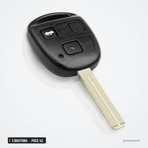 Clé télécommande 3 boutons pour Lexus GX470, LX470, puce 4C ou 4D67 - vue de face, légère rotation