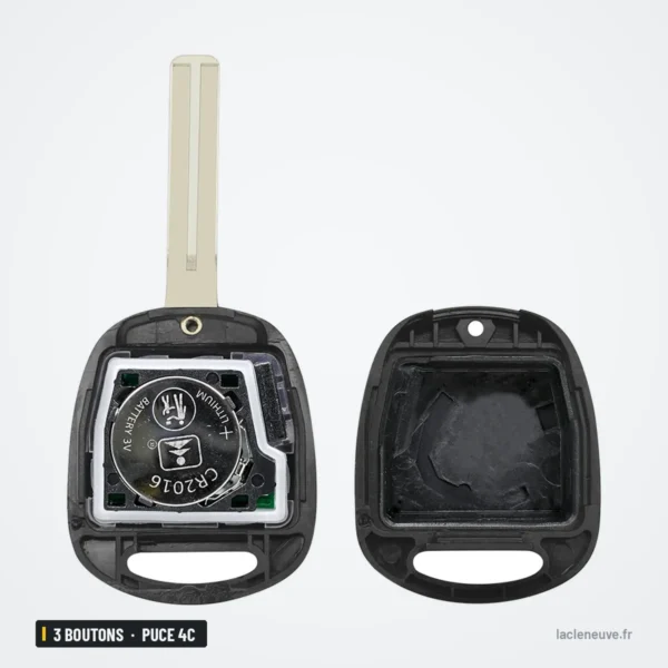 Clé télécommande 3 boutons pour Lexus GX470, LX470, puce 4C ou 4D67 - coque ouverte, intérieur et logo visibles