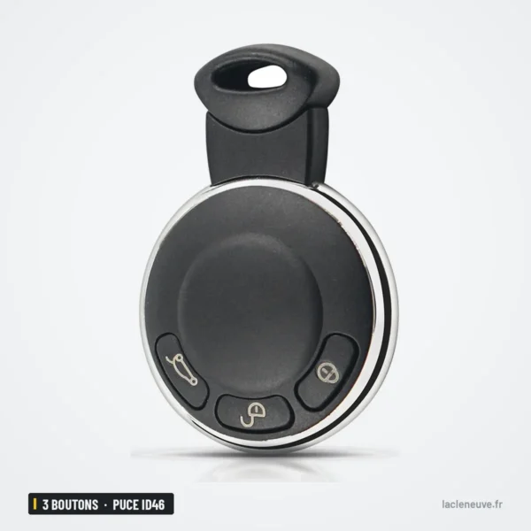 Clé télécommande 3 boutons pour Mini Cooper, Clubman, Countryman, puce ID46 - vue de dos, forme ronde